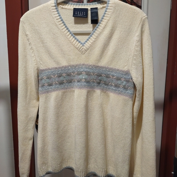 Women's Sweater " Crazy Horse" from Liz A Claiborne Size L V-Neck Long Sleeves - Picture 1 of 12